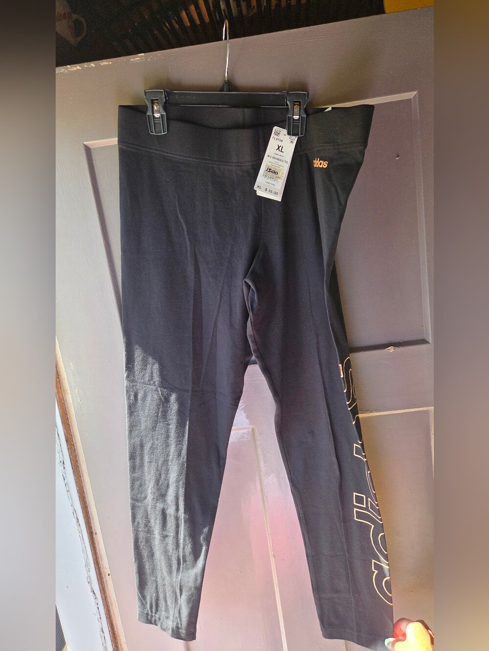 adidas Black Leggings with Gold Side Logo Womens XL